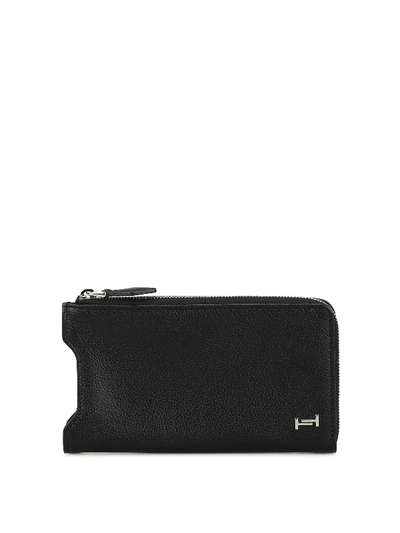 Tod's Calfskin Wallet With Cell Phone Pocket In Black