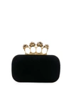 Alexander Mcqueen Jeweled Four-ring Velvet Clutch Bag In Black