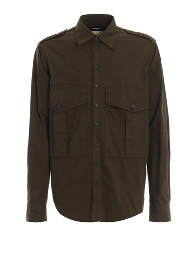 Dsquared2 Epaulettes Army Green Cotton Shirt In Dark Green