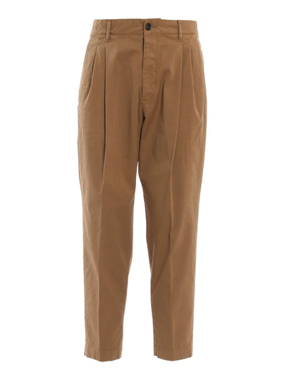 Dsquared2 Cotton Drill Pleated Front Trousers In Brown