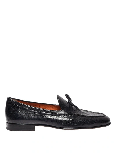 Santoni Brushed Leather Navy Blue Loafers