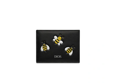 Pre-owned Dior  X Kaws Card Holder With Pocket Yellow Bees Black