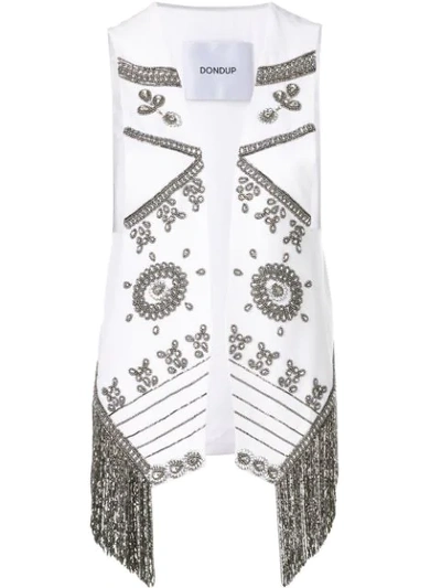 Dondup Fringe Embellished Embroidered Cotton Vest In White