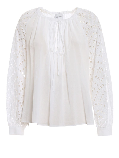 Dondup Broderie Anglaise And Cotton Gauze Blouse In White