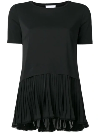 Dondup Tech Jersey Black T-shirt With Pleated Peplum