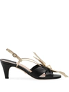 Gucci Dafne Metallic-bow Leather Sandals In Black/ Platino