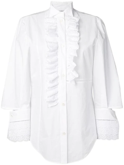Loewe White Cotton Embroidered Ruffle Shirt