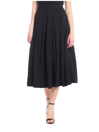 Aspesi Black Jersey Cotton Pleated Midi Skirt