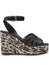 Prada Braided Wedge Sandals In Black