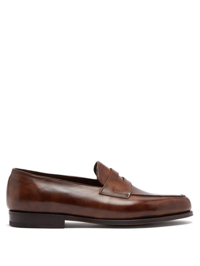 John Lobb Lopez Brown Calf Leather College Loafers In Dark Brown