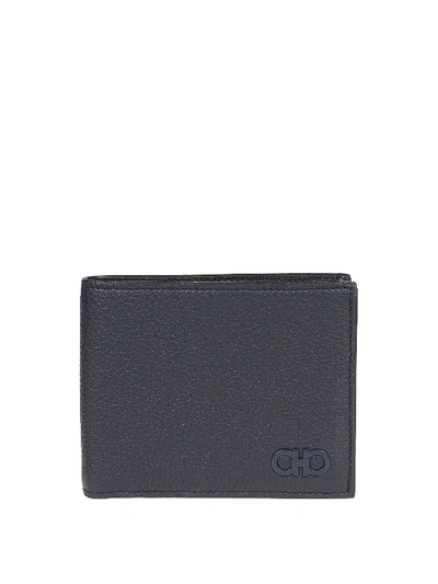 Ferragamo Grainy Leather Bifold Wallet In Dark Grey