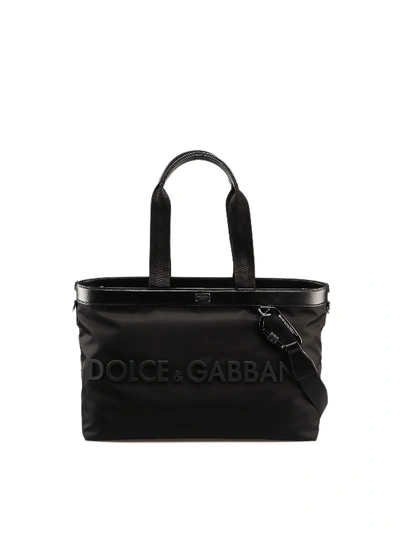 Dolce & Gabbana Rubberized Logo Nylon Bag In Black