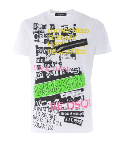 Dsquared2 Printed White T-shirt With Decorative Zip