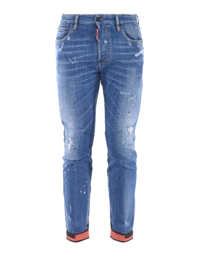 Dsquared2 Faded Jeans With Biker Inserts In Light Wash