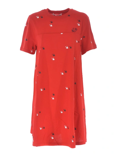 Mcq By Alexander Mcqueen All Over Logo Print Red Cotton Dress