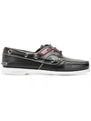 Prada Brushed Leather Boat Shoes In Black