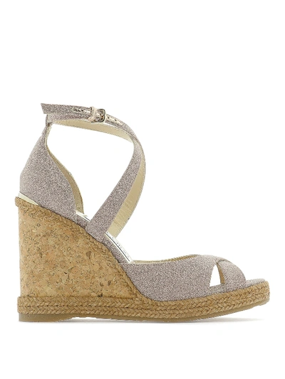 Jimmy Choo Alanah 105 Fine Glitter Cork Wedge Sandals In Light Pink