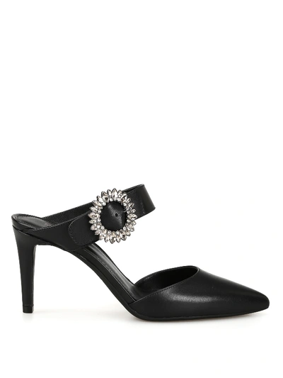 Michael Kors Viola Jewel Buckle Mules In Black