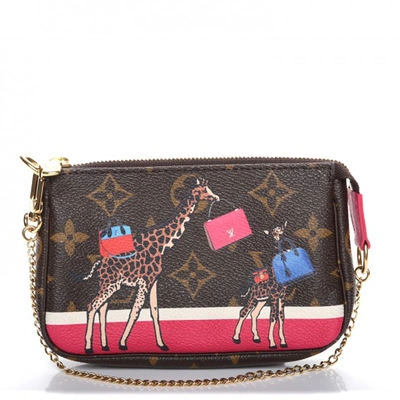 Pre-owned Louis Vuitton Pochette Accessories Giraffe Xmas Monogram Mini Brown/pink