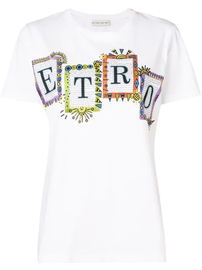 Etro Multicolour Logo Lettering Cotton T-shirt In White