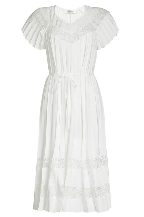 Zimmermann Midi Dress With Lace In White | ModeSens