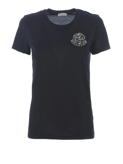 Moncler Logo Embroidery Black Cotton T-shirt
