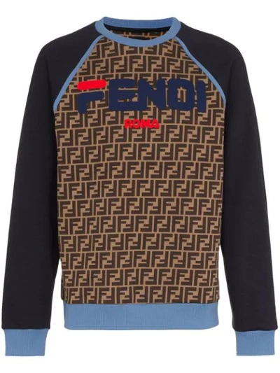 Fendi Men's Baseball Crewneck Sweatshirt In Multicolour
