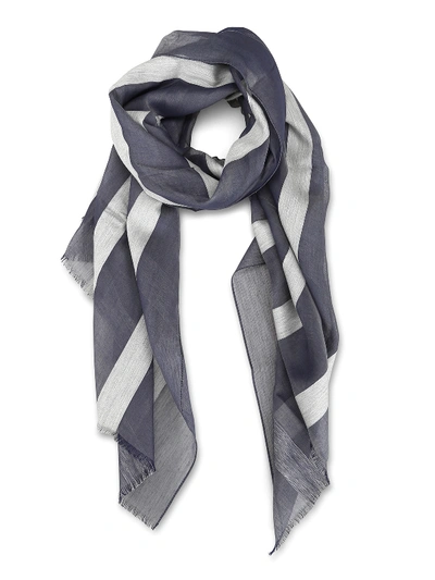 Fabiana Filippi Blue And Grey Striped Silk Blend Scarf