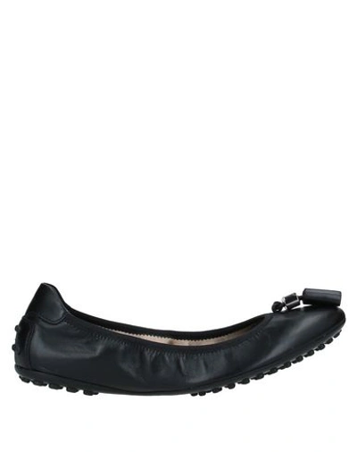 Tod's Black Smooth Leather Foldable Flats In Black