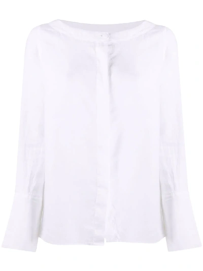 Fay Boat Neck White Pure Linen Shirt