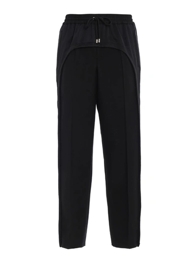 Burberry Wool Trousers With Sporty Bands In Black