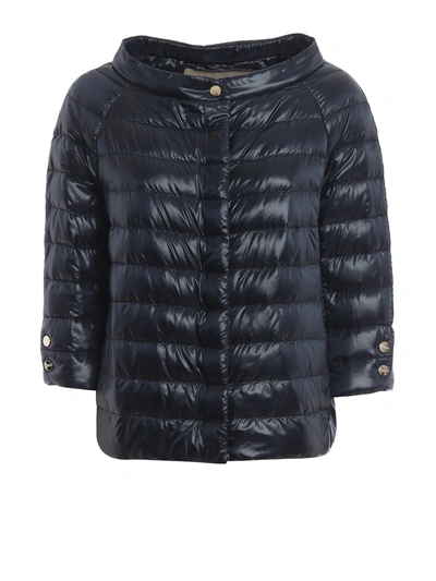 Herno Blue Ultralight Cropped Puffer Jacket In Blue