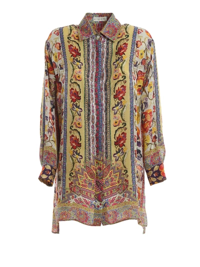 Etro Flower Print Silk Blend Oversized Shirt In Multicolour