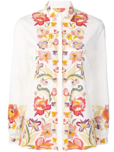 Etro Floral Print Stretch Cotton Shirt In White