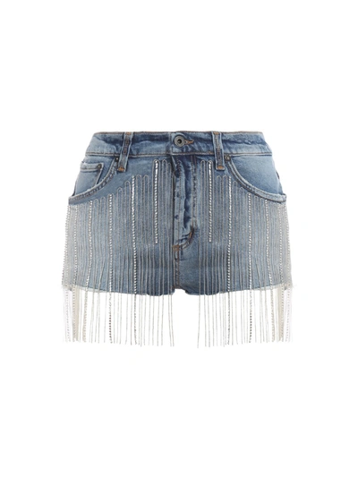 Dondup Strass Fringes Denim Shorts In Grey