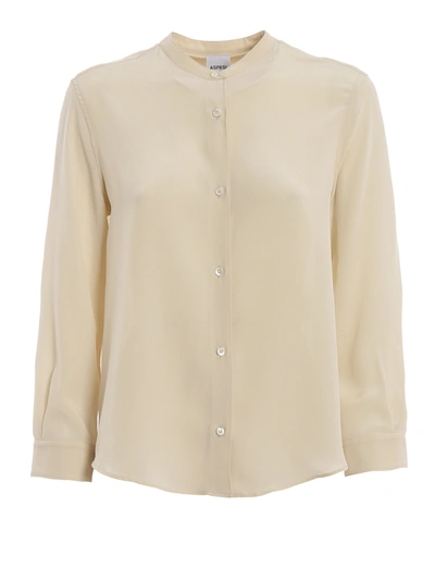 Aspesi Mandarin Collar Silk Shirt In Light Beige