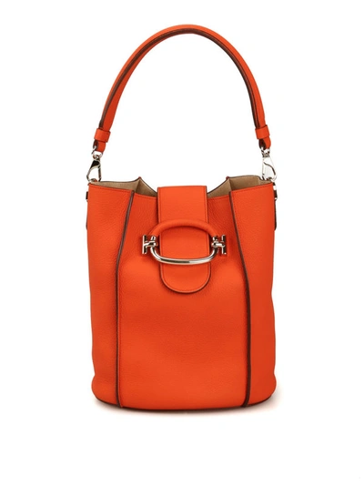 Tod's Double T Small Leather Bucket Bag In Orange