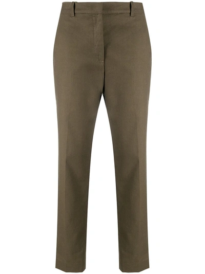 Aspesi Stretch Cotton Cropped Trousers In Dark Green