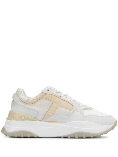 Tod's Beige Leather And Tech Mesh Sporty Sneakers