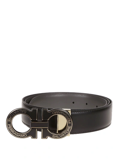 Ferragamo Gancini Logo Buckle Reversible Belt In Black