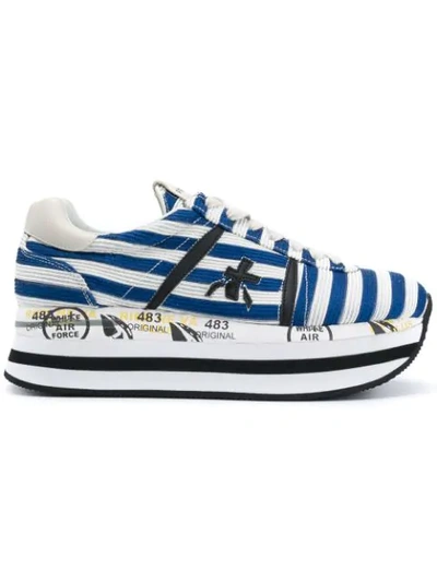 Premiata Beth 2988 Striped Canvas Trainers In Blue