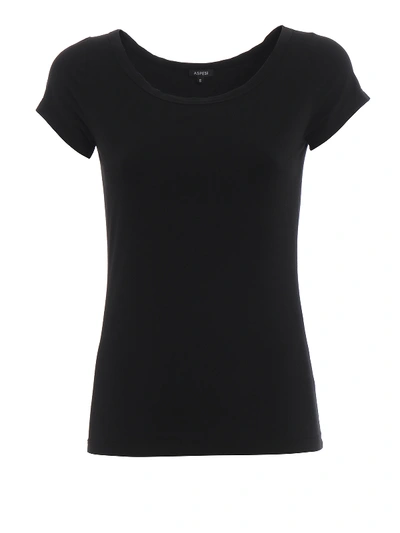 Aspesi Stretch Cotton Boat Neck Black T-shirt