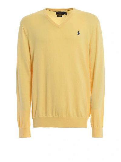 Polo Ralph Lauren Slim Fit Yellow Cotton V-neck Sweater