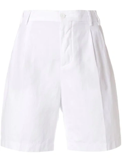 Aspesi Optical White Cotton And Linen Short Pants