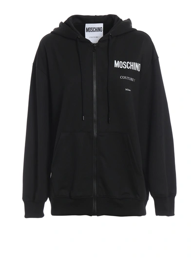 Moschino Front And Back Logo Print Hoodie In Black