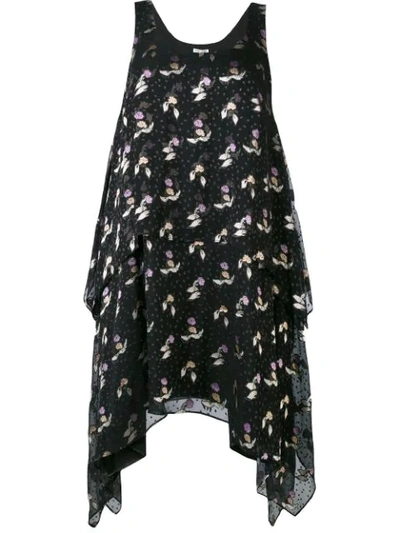 Opening Ceremony Gestures Floral Burnout Handkerchief Dress, Black In Black Multi
