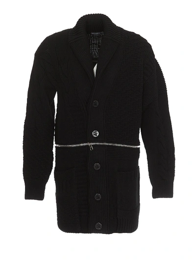 Alexander Mcqueen Zip Wool Long Cardigan In Black