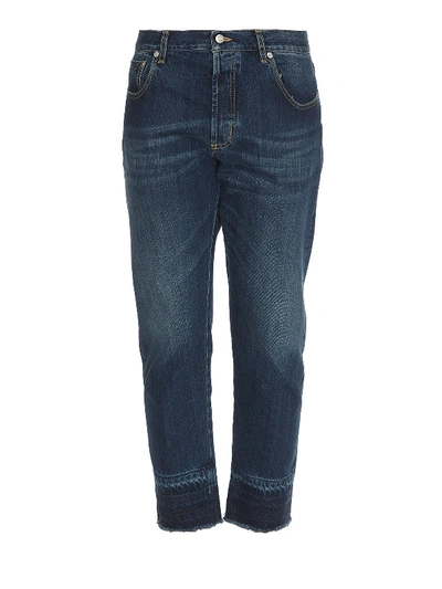 Alexander Mcqueen Faded Denim Cropped Jeans In Dark Wash