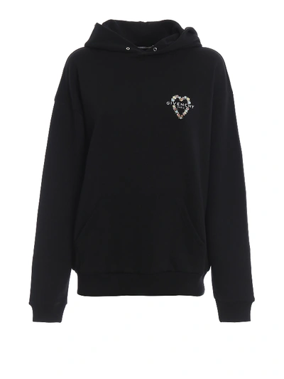 Givenchy Heart And Logo Embroidery Hoodie In Black