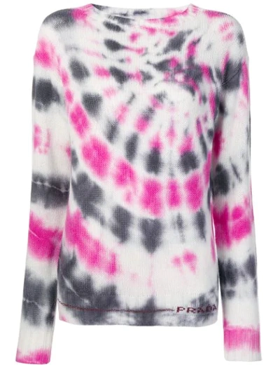 Prada Tie-dyed Wool And Cashmere-blend Sweater In Grey,white,fuchsia